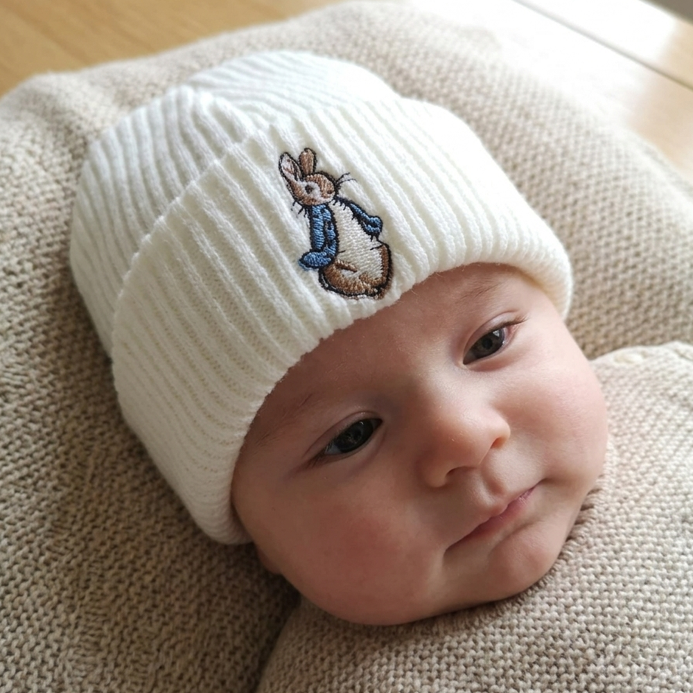 KW103: Baby Embroidered Blue Bunny Rabbit Knitted Hat (Newborn -3 Months) KW103: Baby Embroidered Blue Bunny Rabbit Knitted Hat (Newborn -3 Months)